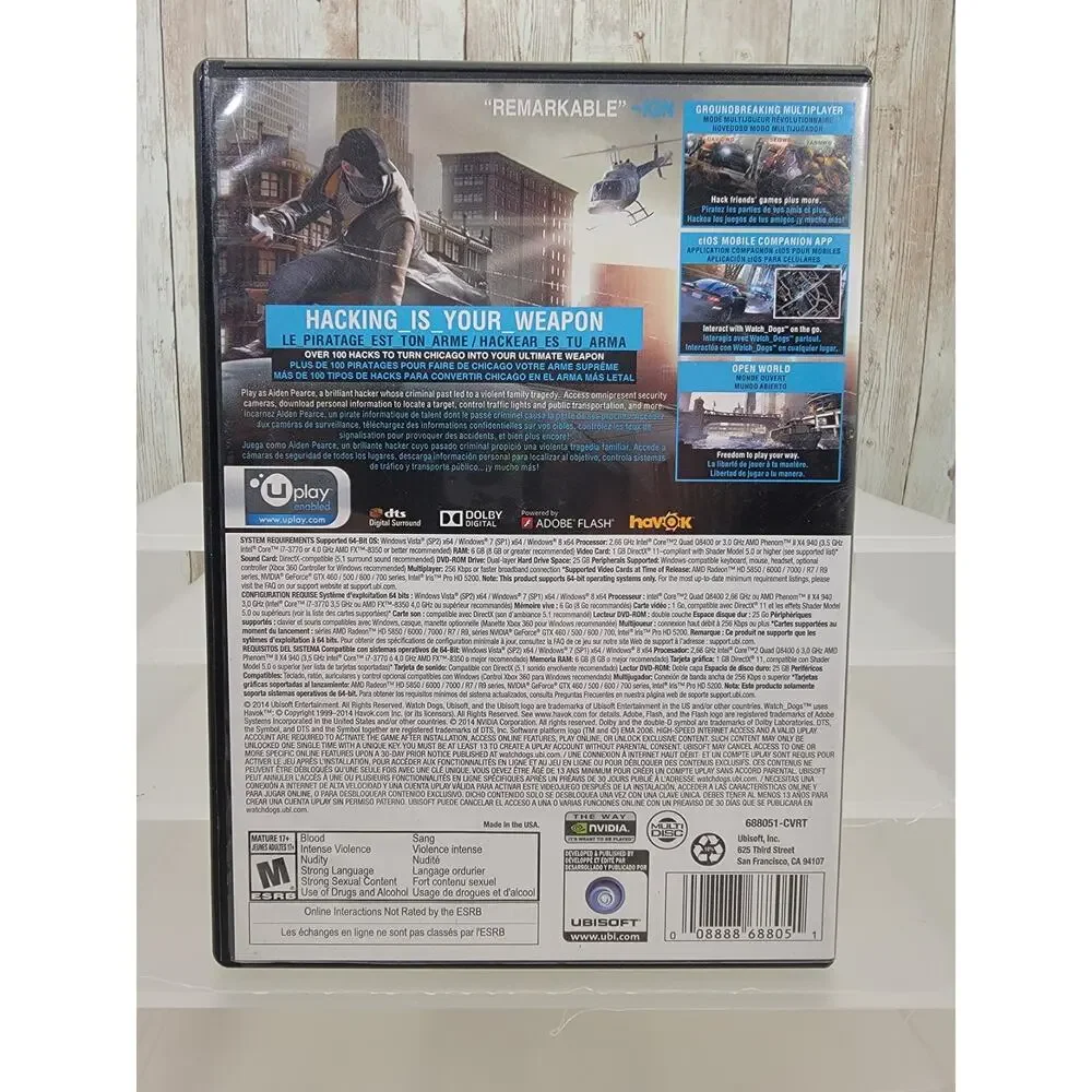 Watch Dogs PC Action/Adventure Game 3 Disc COMPLETE W/ Manual
